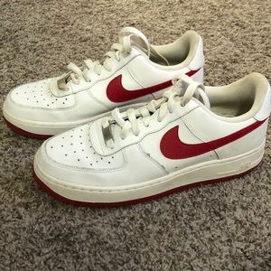 White and red Air Force Ones